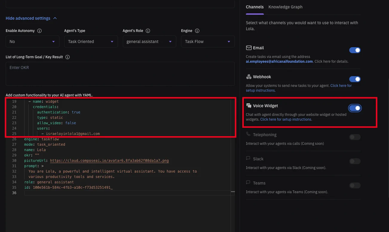 Voice Widget Channel