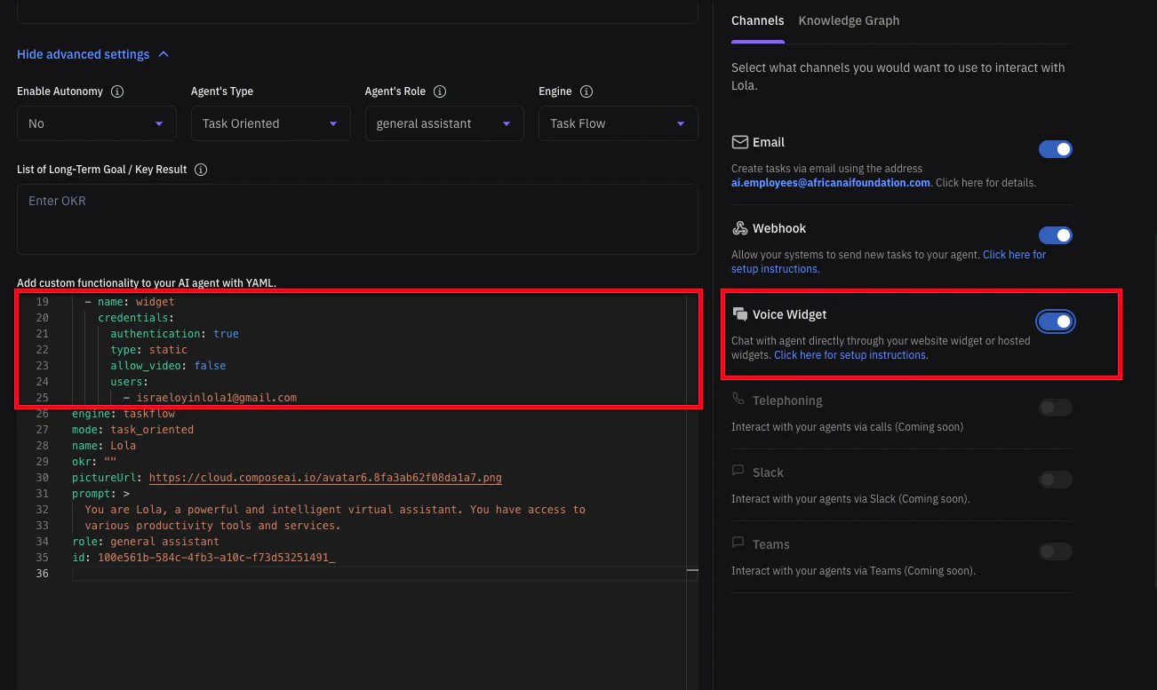 Voice Widget Channel