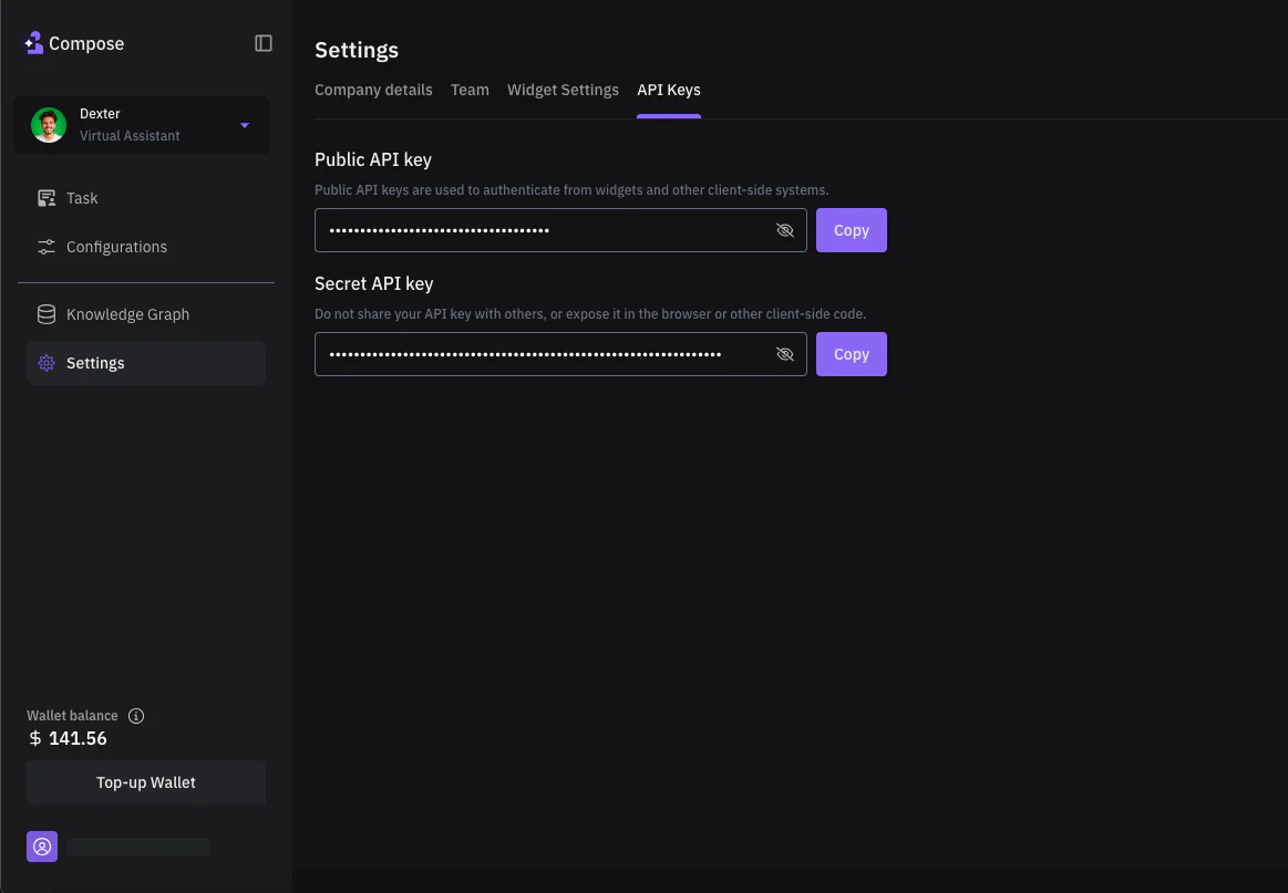 API Keys Page