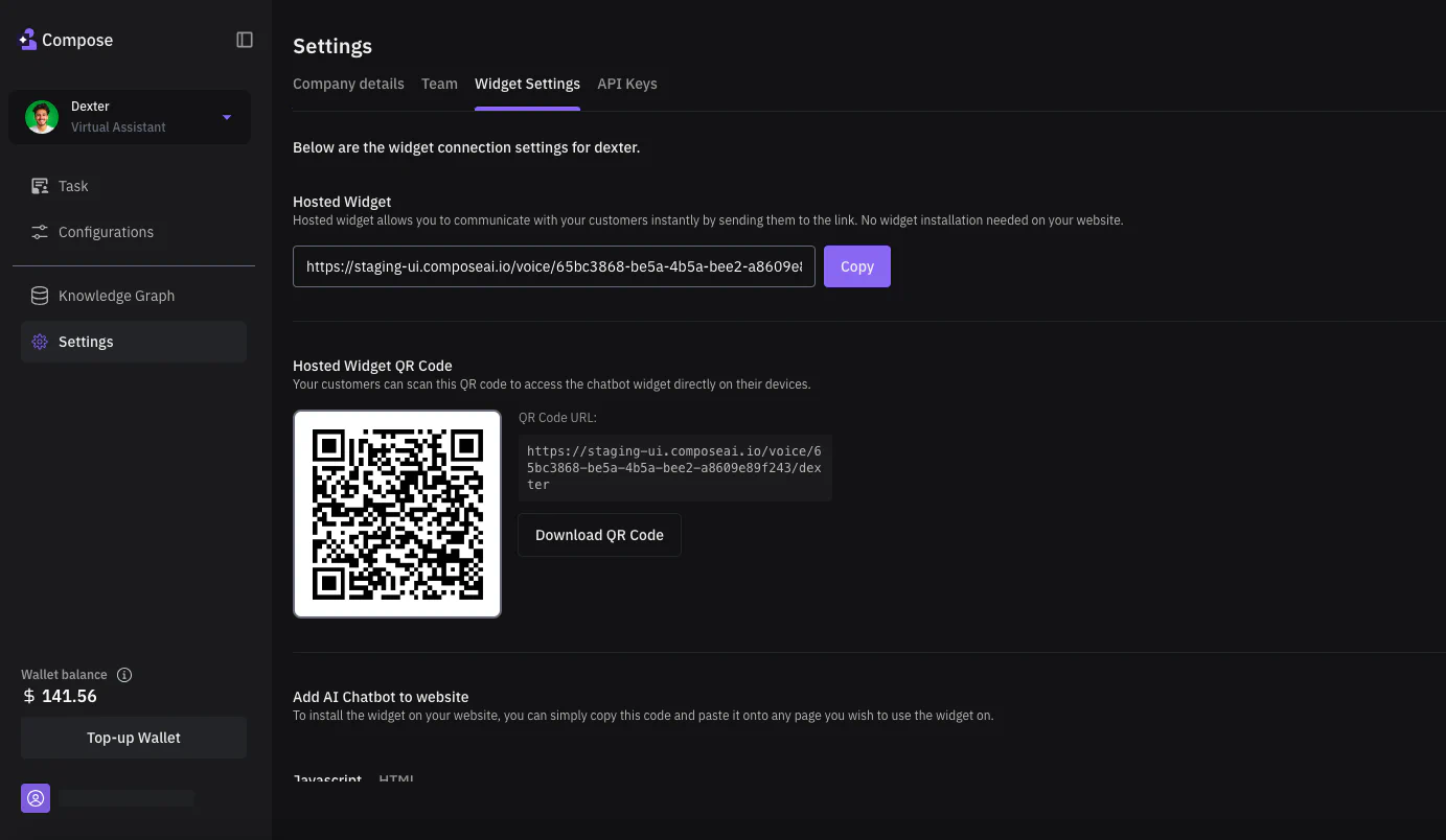 Widget Connection URL