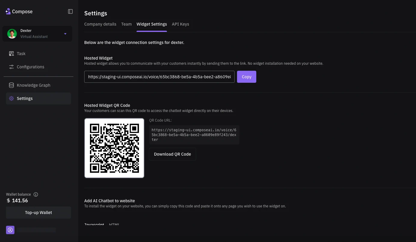 Widget Connection URL